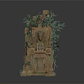 Ancient Stone Pillars Decorative Scene Components With Climbing Vines And Weathered Texture