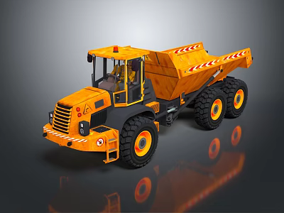 Yellow Construction Dump Truck With Large Tires And Reflective Strips 3d model