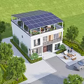 Elegant Detached Villa With Solar Panels Roof Terrace Green Lawn Trees Front Driveway And Car