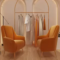Light Toned Public Office Space With Comfortable Chair Orange Cushion Wooden Shelf Green Plants And Floor Lamp