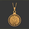 Gold Pendant Necklace With Circular Shape And Floral Engraved Design