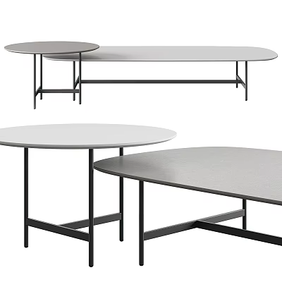 Modern Coffee Tables With Round And Oval Shapes Light Colored Tops And Black Metal Legs 3d model