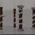 Carved Dragon Columns With Brown And White Design And Gray Bases