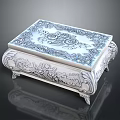 Decorative Display Cabinet Shelf With Carved Details And Blue White Pattern Top For Home