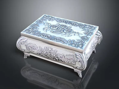 Decorative Display Cabinet Shelf With Carved Details And Blue White Pattern Top For Home 3d model