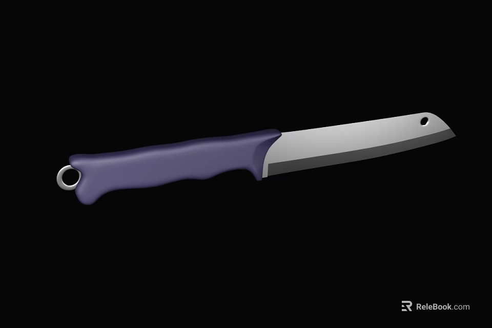 Silver Blade Utility Knife With Purple Handle And Round Hole Design 3d model
