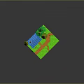 Cartoon Scene With Red House Blue Roof Green Pine Trees And Small Fence
