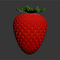 Fresh Red Strawberry with Green Leaves Shiny Surface and Small Yellow Dots on Dark Background