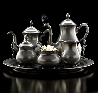 Modern Kettle Combination Modern Plate Dinner Plate Tea Tray Pot Kettle Teapot Metal 3d model