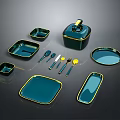 Sculpted Teal And Gold Kitchenware Collection Featuring Modern Elegant Design Details