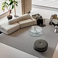 Modern Light Gray Sofa and Glass Coffee Table Set with Ottoman Accent Chair and Area Rug