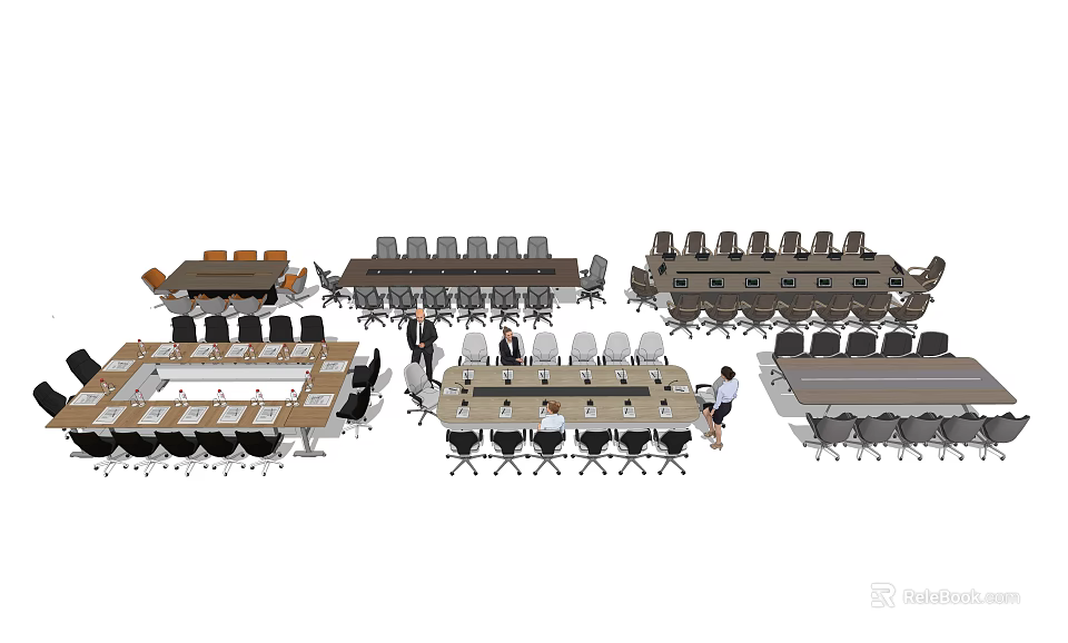 Various Modern Conference Tables With Chairs For Office Meeting Setups 3d model 