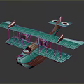 Vintage Teal Biplane Model With Red Round Emblems And Wooden Body