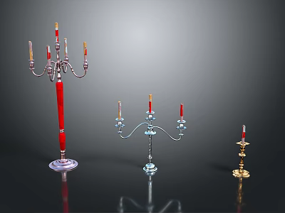 Elegant Candelabra Designs With Red Silver And Gold Metal Bases For Home Interior Decor 3d model