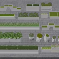 White Planters and Flower Boxes with Various Shapes Sizes Growing Green Plants Vegetables on Gray Ground