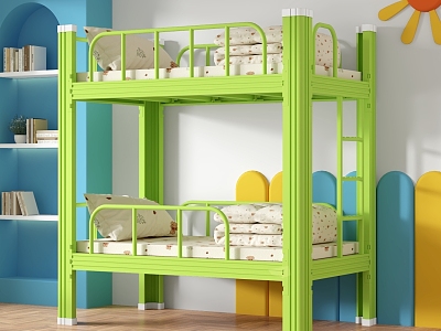 Thickened Bunk Bed Iron Upper and Lower Bunk Student Steel Frame High and Low Bed Double Staff Kindergarten Single Iron Frame Upper and Lower Bed Dormitory 3d model