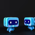 Cute Blue Cube Shaped Smart Robot With Smiling Face Front And Side View 3d model