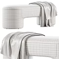 Brown Velvet And Beige Textured Bed Bench With Bamboo Pattern And Plaid Blanket