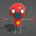 Red Robot With Big Eyes Helmet Head Yellow Diamond Chest Green Arms On Gray Background