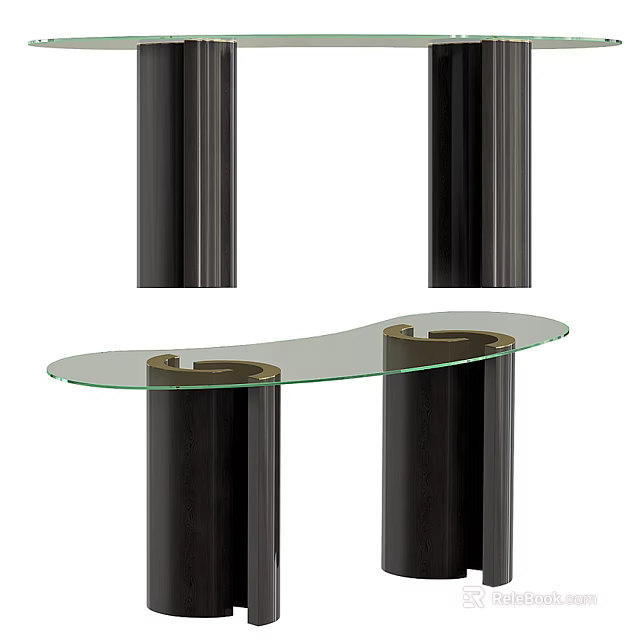 Modern Console Table With Glass Top And Black Metal Pillars Sleek Design 3d model 