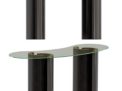 Modern Console Table With Glass Top And Black Metal Pillars Sleek Design 3d model