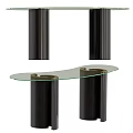 Modern Console Table With Glass Top And Black Metal Pillars Sleek Design