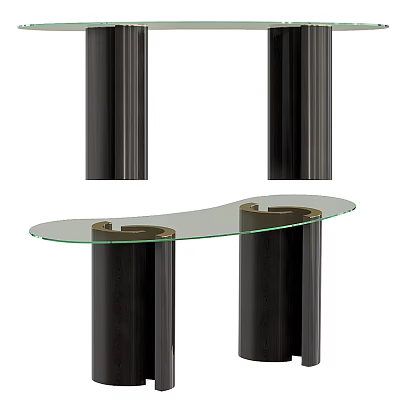 Modern Console Table With Glass Top And Black Metal Pillars Sleek Design 3d model