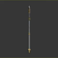 Fantasy Style Double Bladed Axe With Golden Accents And Metal Shaft