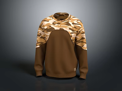 Brown Camouflage Sleeved Sweatshirt With Color Block Design Casual Fashion Style 3d model