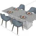 Modern Dining Table Set With Marble Top And Gray Navy Blue Chairs 3d model