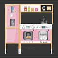 Pink And Beige Children's Toy Kitchen Cabinet With Stove Sink Oven And Microwave