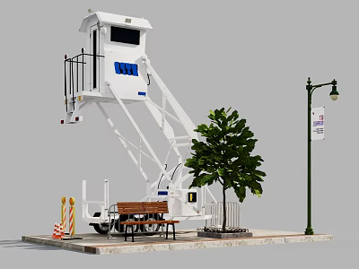 Mobile Security Tower With Stairs Bench Tree And Street Lamp 3d model