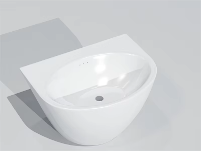 Modern White Ceramic Washbasin with Sleek Curved Design and Smooth Surface Finish 3d model