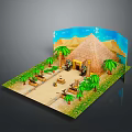 Scenic Ancient Desert Landscape With Pyramid Palm Trees Sandy Path And Greenery