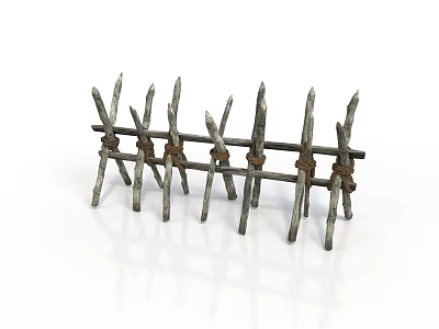 Rustic Wooden Sticks Tied with Ropes Forming Simple Barrier Structure with Rough Texture 3d model