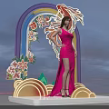 Colorful Neon Arch Photo Spot With Koi Fish Flowers And Sunset Background