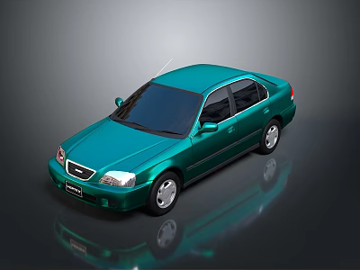 Green Sedan Car With Smooth Surface And Reflective Finish On Dark Background 3d model
