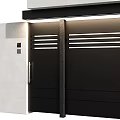 Stylish Black Entrance Door Featuring Parallel Lines And Number 12 For Building Entrance