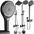 Black Shower Head System With Handheld Sprayer Rainfall Head Adjustable Brackets And Flexible Hose 3d model