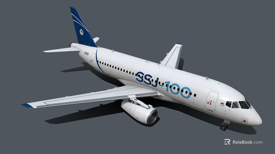 Modern Fighter Jet SSJ100 Model With Blue Tail And Aerodynamic Design 3d model 