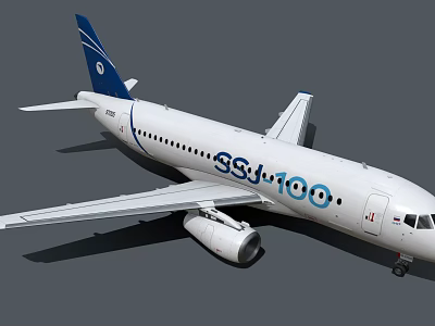 Modern Fighter Jet SSJ100 Model With Blue Tail And Aerodynamic Design 3d model