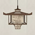 Japanese Style Pendant Light With Bamboo Leaf Pattern And Beige Shade 3d model