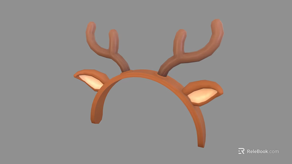 Cute Brown Antler Headband Hat with Soft Ears for Festive Occasions 3d model 