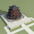 Chinese-style ancient building attic 3d model