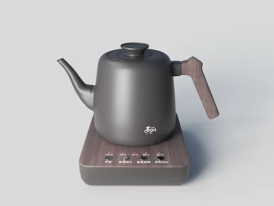 Modern Dark Gray Electric Kettle With Wooden Handle And Control Panel Base For Kitchen Use 3d model