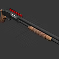 Detailed Shotgun Design With Black Barrel Wooden Grip And Red Component