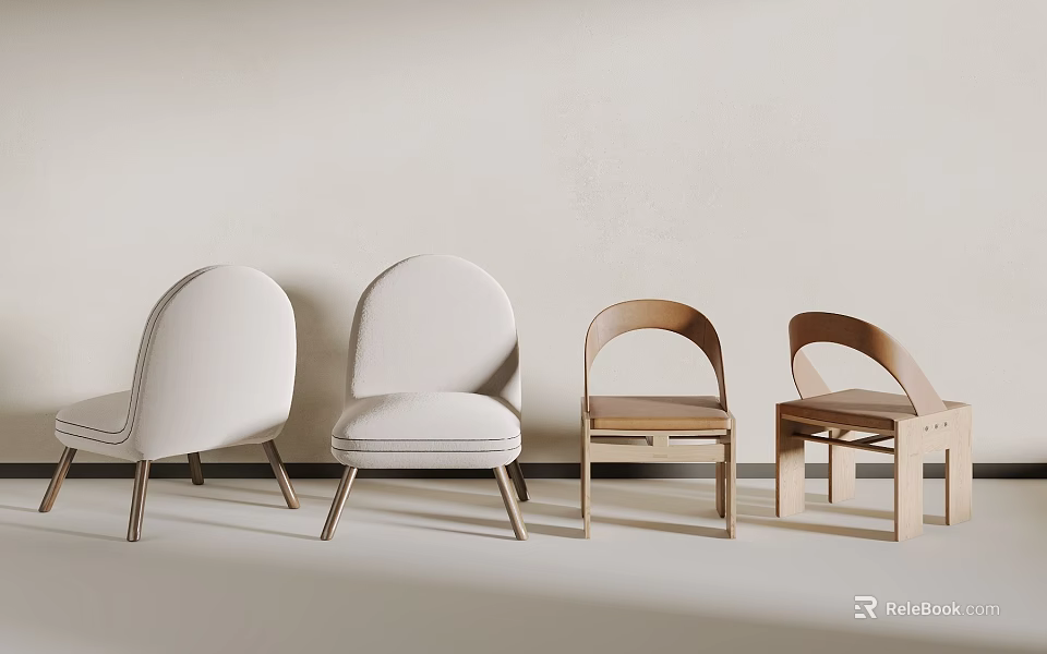 Stylish Single Chairs for Home Interior with Upholstered and Wooden Designs 3d model 