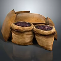 Burlap Sacks Filled With Red Beans Stacked In Heap On Dark Surface
