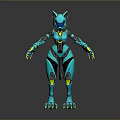 Turquoise Cat Like Robot Character With Creature Features And Mechanical Design Elements 3d model