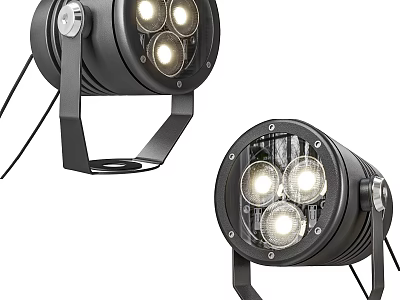 Modern Black Metal Downlights And Spotlights With Three Bulbs And Adjustable Brackets 3d model